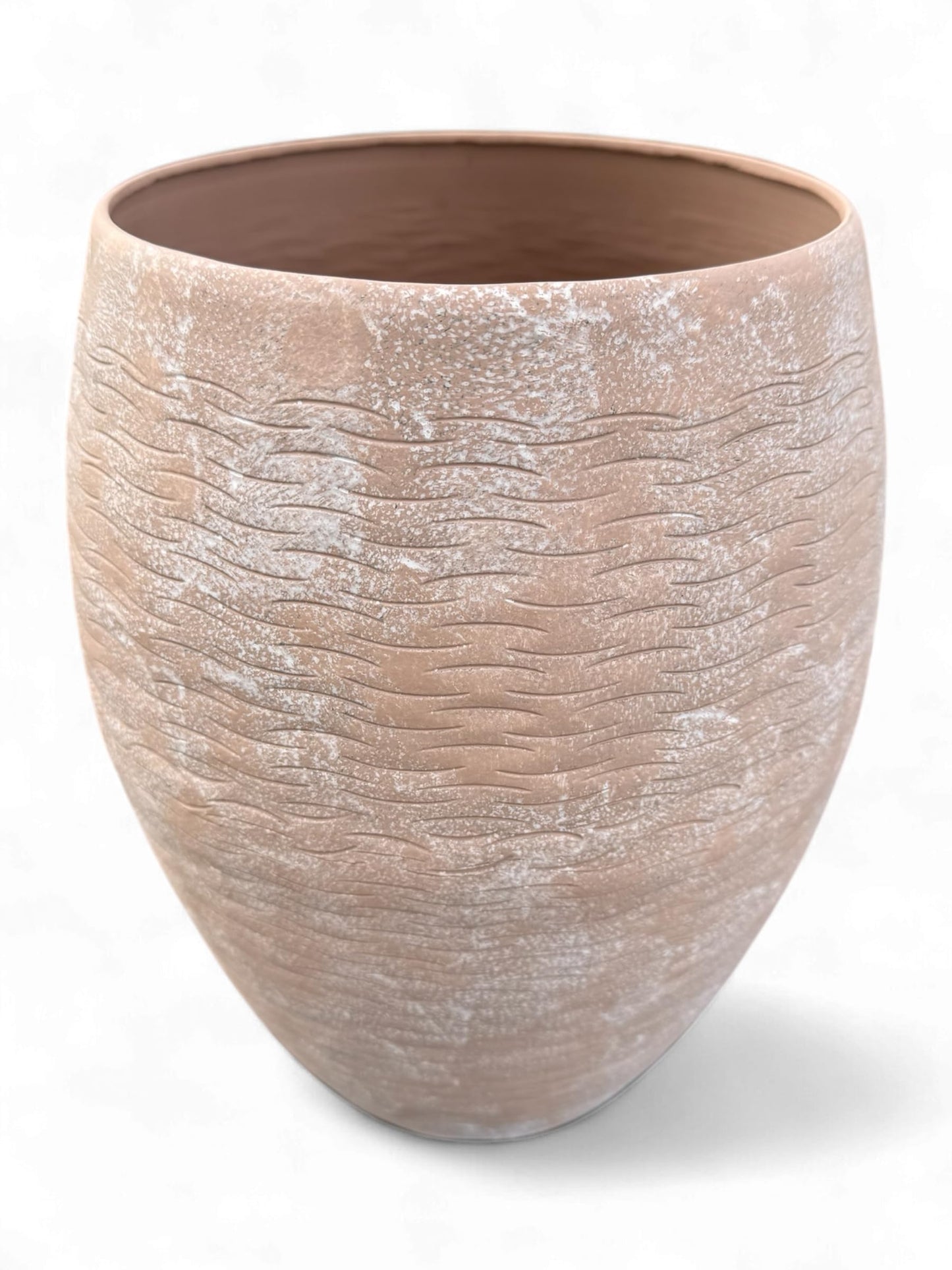 Ludu Washed Terracotta Modern Handmade Metal Indoor Planter with Textured Wave Design and Anti-Scratch Pads, Rust-Resistant Finish for Outdoor Use, Sustainable Non-Plastic Pot Recyclable Metal Vase