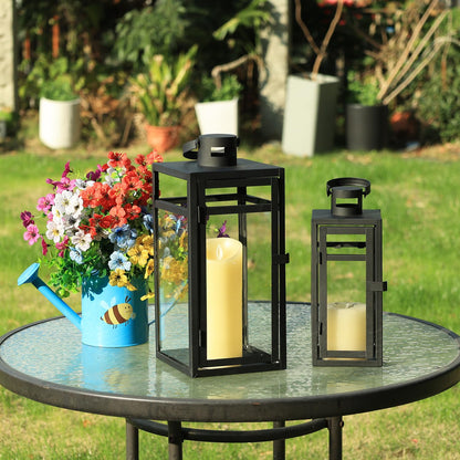 NEEDOMO Stainless Lanterns Decorative Outdoor & Indoor, Set of 3 Outdoor Lanterns for Porch, 22"/ 17"/14" Candle Lantern,Stainless with Glass, Water-Proof Farmhouse, Patio, Pathway, Christmas