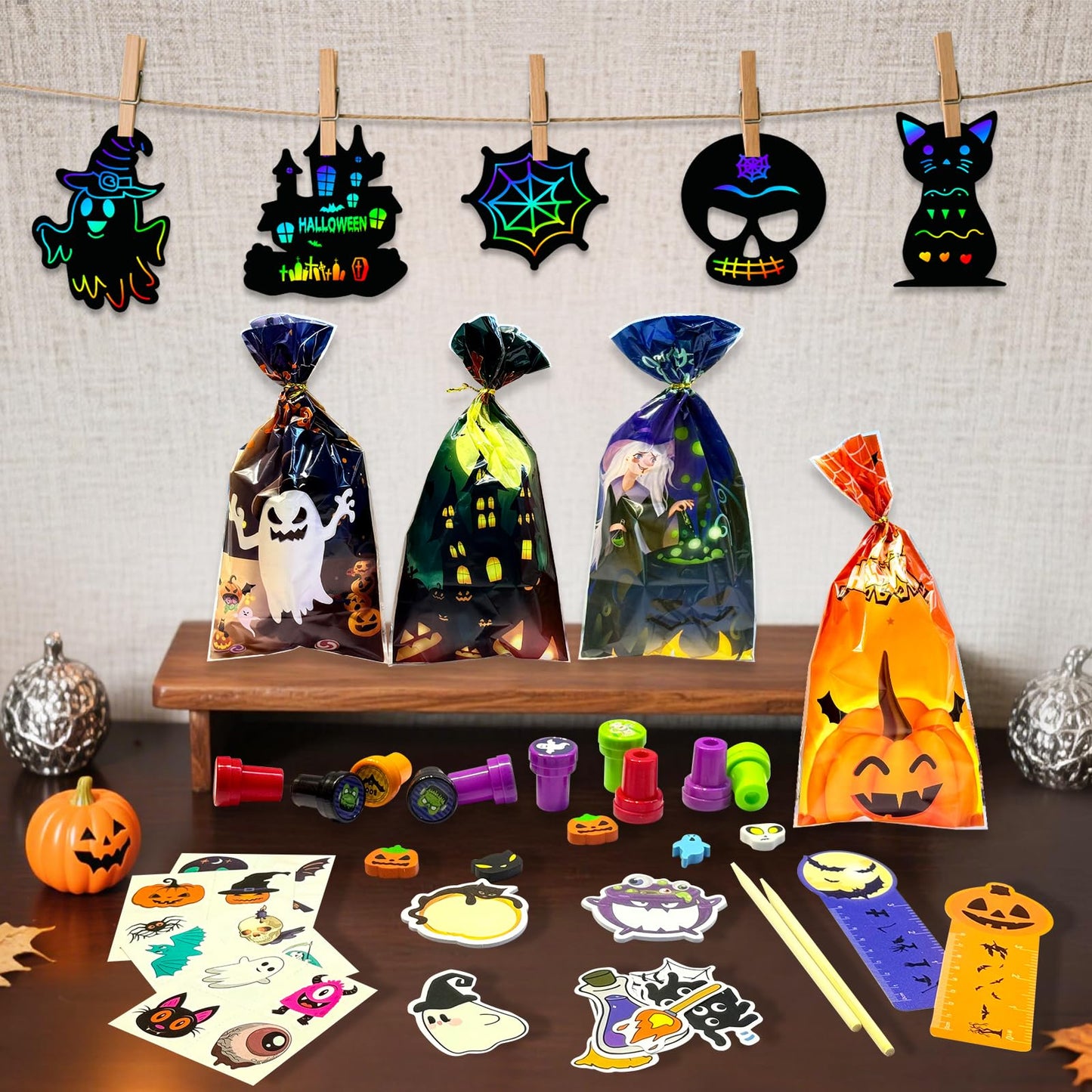 WESAYEE 24 PACK 252PCS Halloween Party Favors for Kids Stationery Set, Goodie Bag Stuffers Classroom Prizes, Halloween School Party Favors for Trick or Treat Bags, Halloween Gifts for Kids Bulk