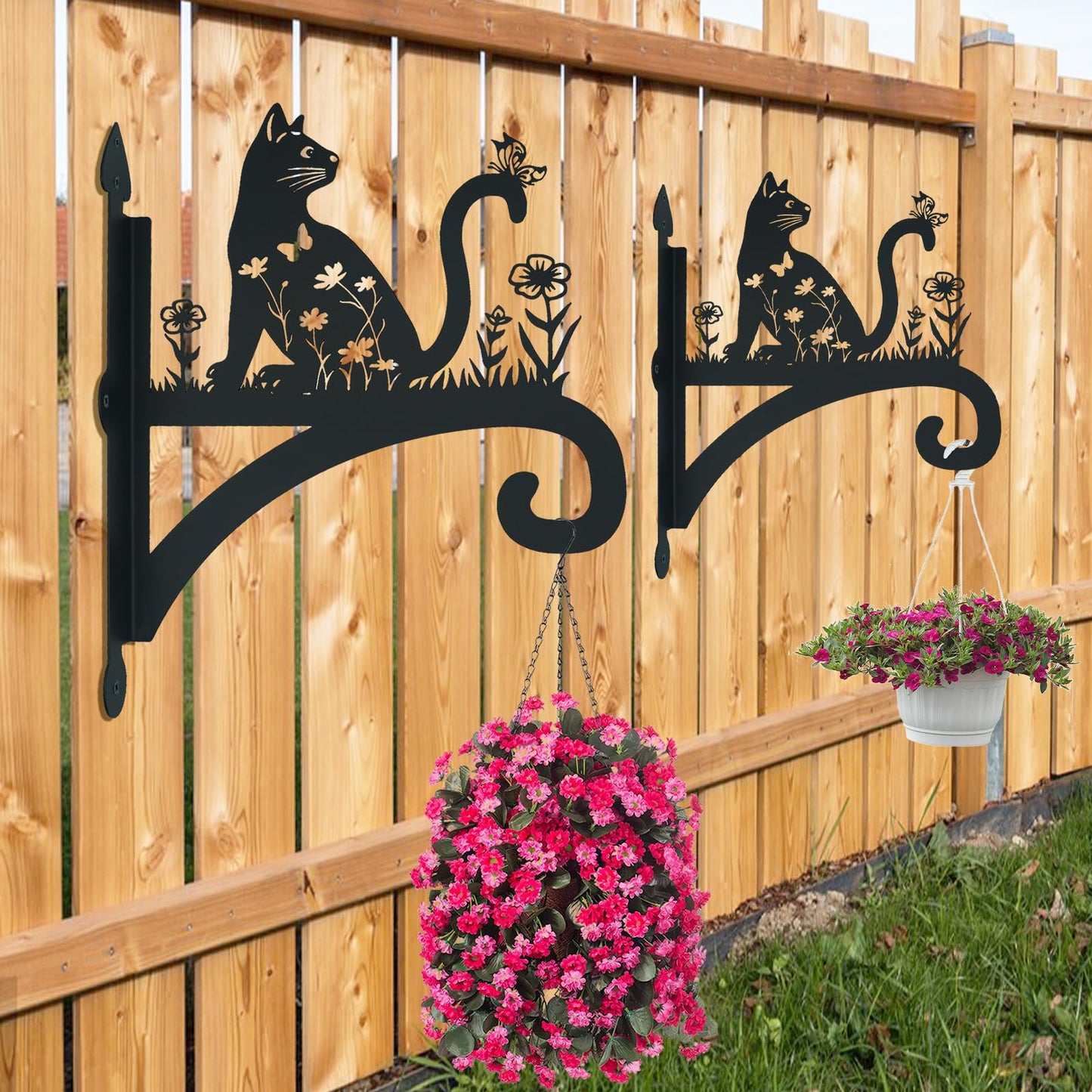 Beyoogeem Plant Hangers Outdoor Heavy Duty Iron Decorative Cat Silhouette Plant Hooks for Hanging Baskets 11 inch Hanging Plant Bracket Wall Hooks for Flower Pot Lantern Bird Feeder Wind Chimes
