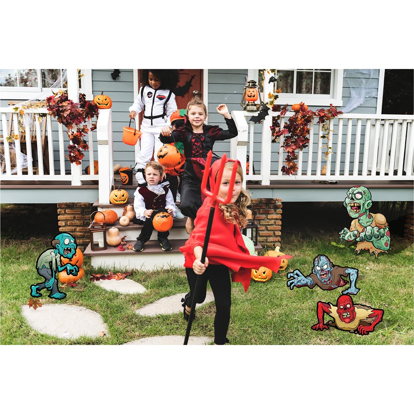 6 Pack Halloween Scary Zombie Monster Yard Signs with Stakes Sturdy Corrugated Yard Decorations Cartoon Props for Zombie Lawn Patio Decor Halloween Skeleton Garden Outdoor Party Decorations