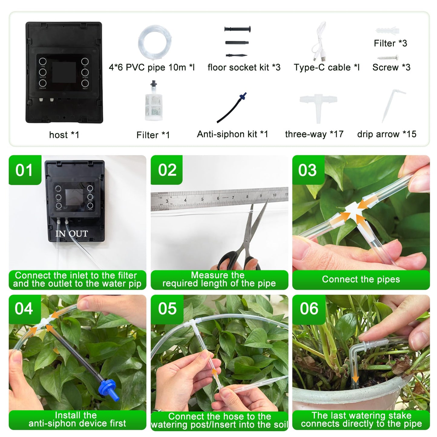 Display and Solar 2 in 1 Automatic Watering System for 15 Pots Plants, Anti-Siphoning Watering Drip Irrigation System Device Kit, Smart Timer & Manual for Indoor Garden Farm Greenhouse Balcony & Patio