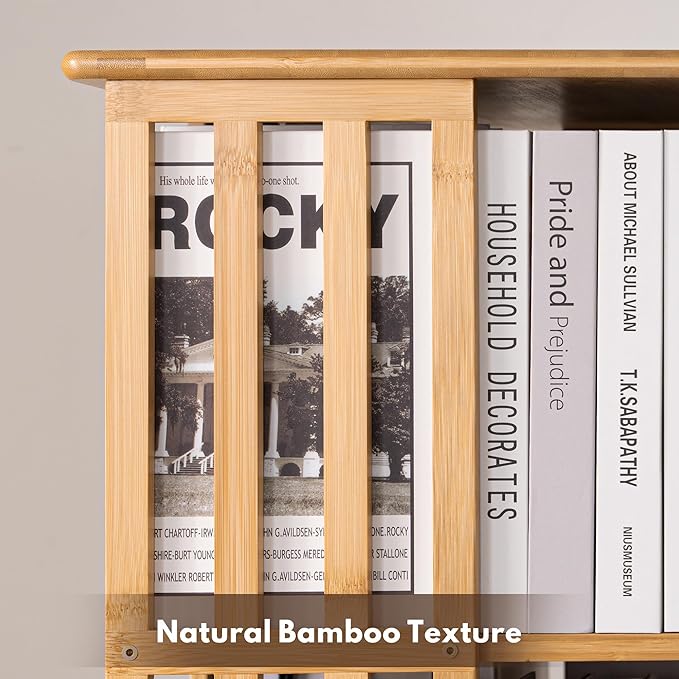 YOWOS Rotating Bookshelf Tower, 360° Display Spinning Bookcase, Bamboo