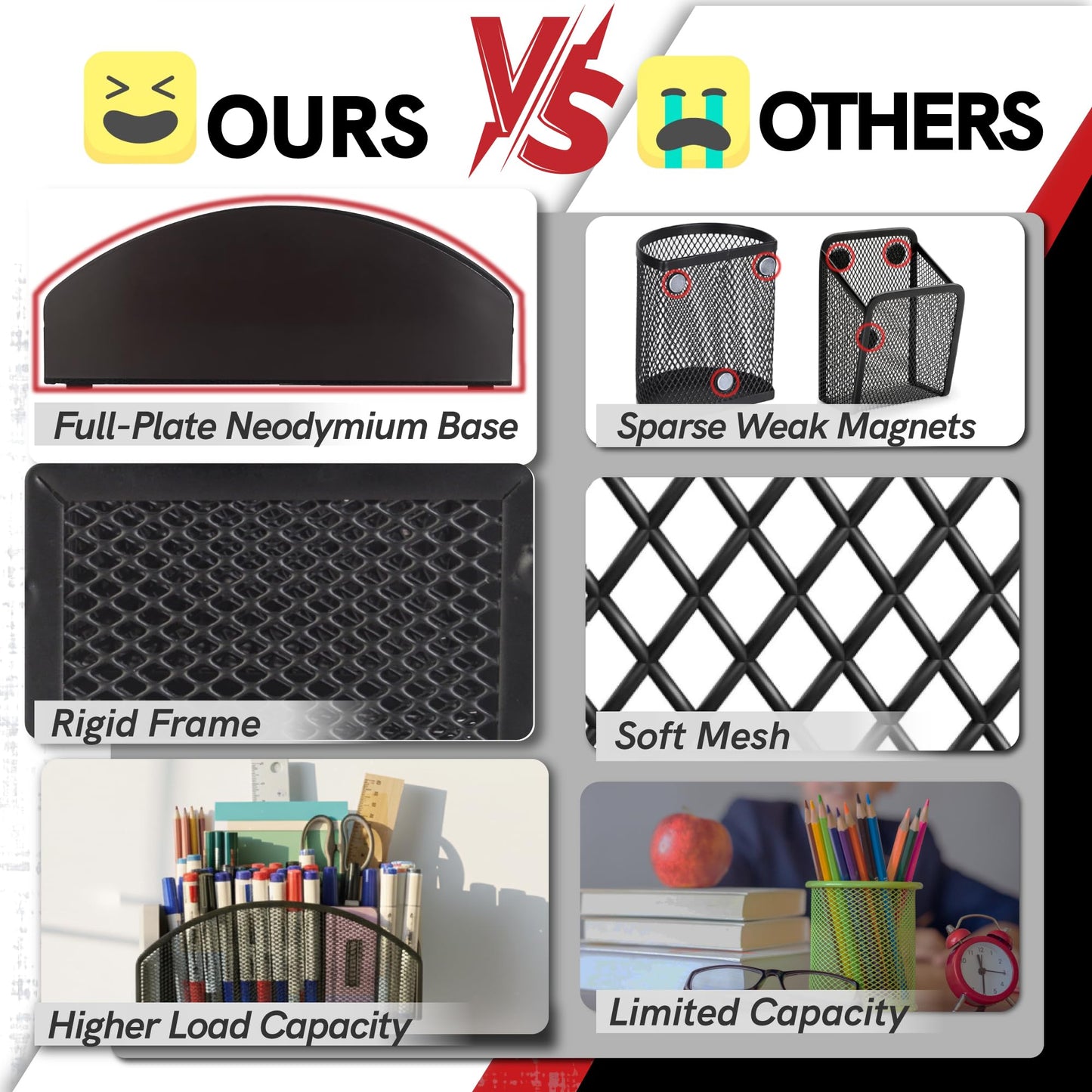 BEILITEMAG Magnetic Dry Erase Marker Holder for Whiteboard, 5 Slots Metal Pen Holder with Strong Magnets, 10inch Large Capacity Storage Basket Organizer for Office, School and Home (Black)