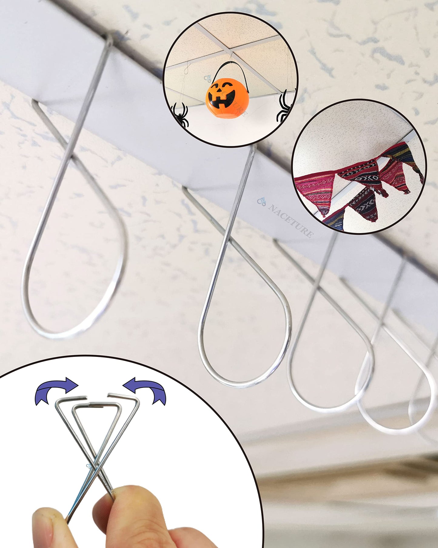 NACETURE Ceiling Hook Clips- 20 Pack Drop Ceiling Hanger Hooks Hanging on Suspended Ceiling Tile, Grid Clips Heavy Duty for Light Plant Office Home Stores Classroom and Wedding Decorations