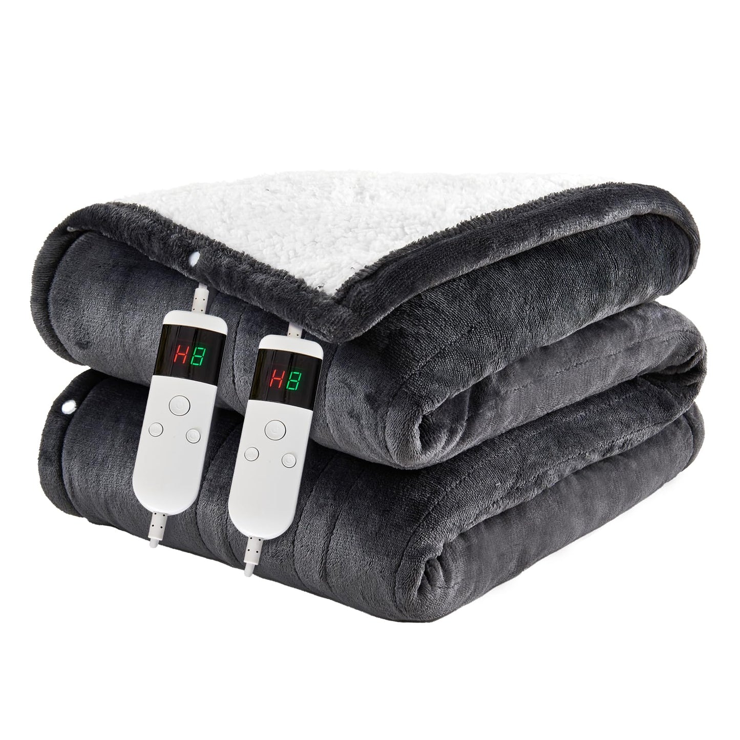 Electric Blanket Heated Throw, Soft Flannel Heating Blanket with 8 Hours Auto Off 10 Fast Heating Levels Machine Washable Sherpa Heated Blanket with Overheating Protection