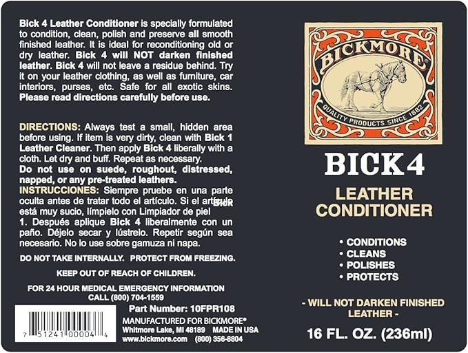 Bickmore Bick 4 Leather Conditioner and Leather Cleaner 16 oz