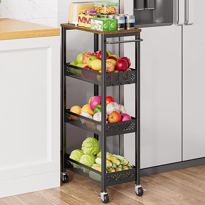 XYZLVSI Slim Storage Cart 4 Tier Fruit and Vegetable Baskets
