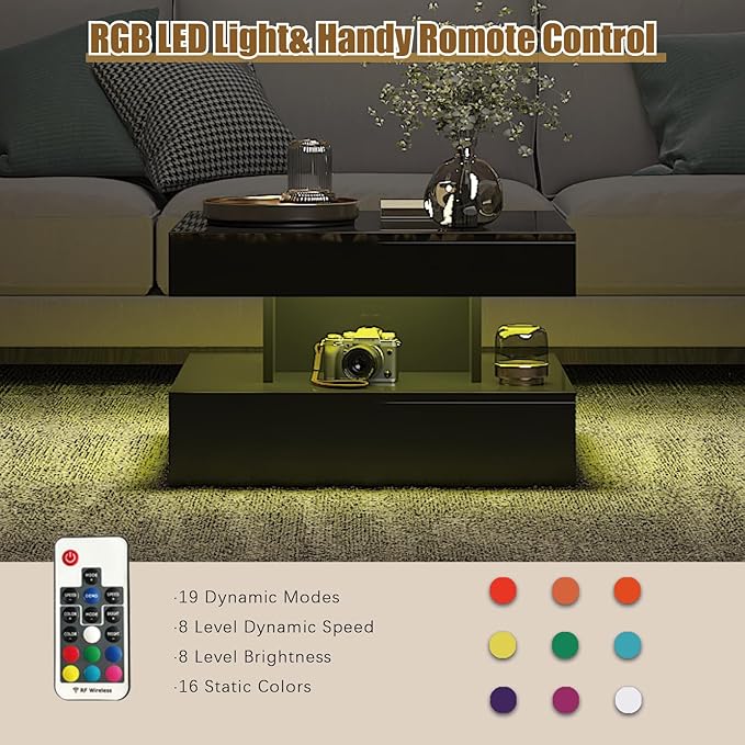 HedoAjim Small Black Led Coffee Table