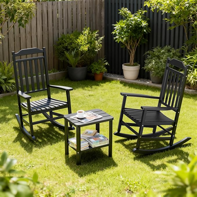 3 Piece Outdoor Rocking Bistro Set, Rocking Chairs Outdoor Furniture, Resin