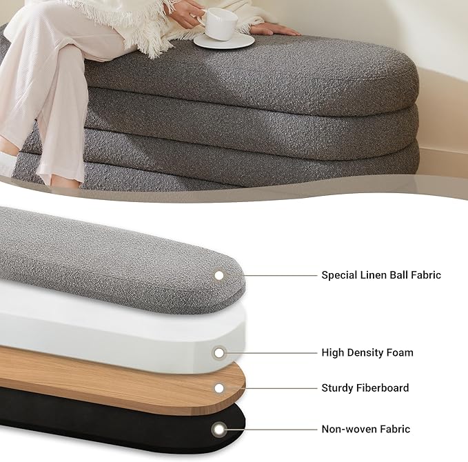 Busaurus Storage Ottoman Bench 49.2 Inch Upholstered Fabric Storage Bench