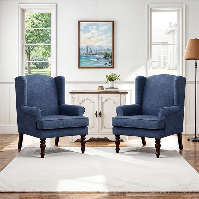 HUIMO Printed Wingback Accent Chair, Linen Upholstered High Back Armchair
