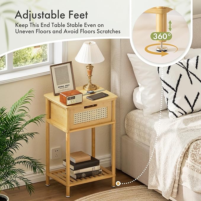Bamboo Nightstand, Boho Side Table