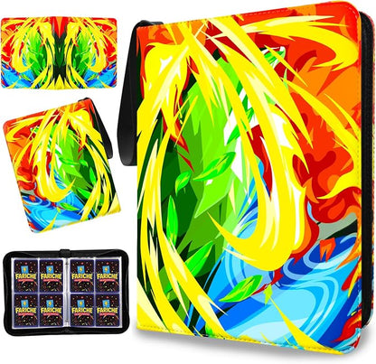 Trading Card Binder for TCG Cards, 4-Pocket Portable Card Collector Ablum Holder Book Fits 400 Cards with 50 Removable Sleeve, Waterproof BKM Card Binder Display Storage Carrying Cases for TCG-Storm