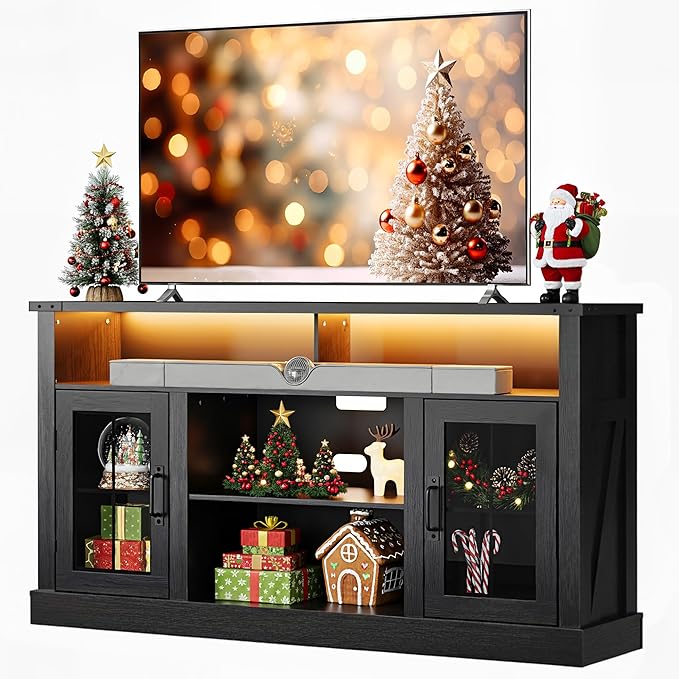 WLIVE Farmhouse TV Stand for 65 Inch TV, Tall Entertainment Center