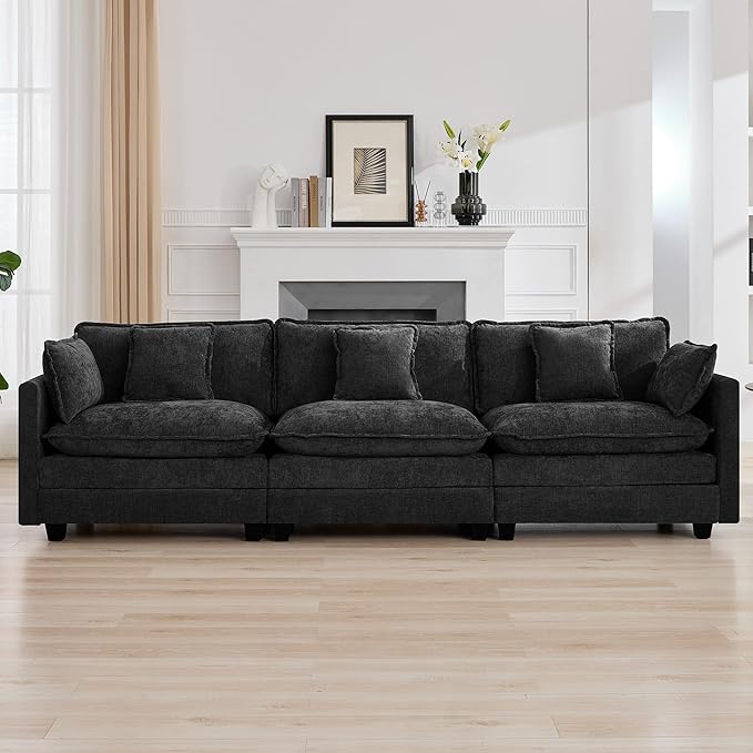 111'' Sectional Cloud Deep Seat Couch, Modern Comfy Chenille Modular Sectional