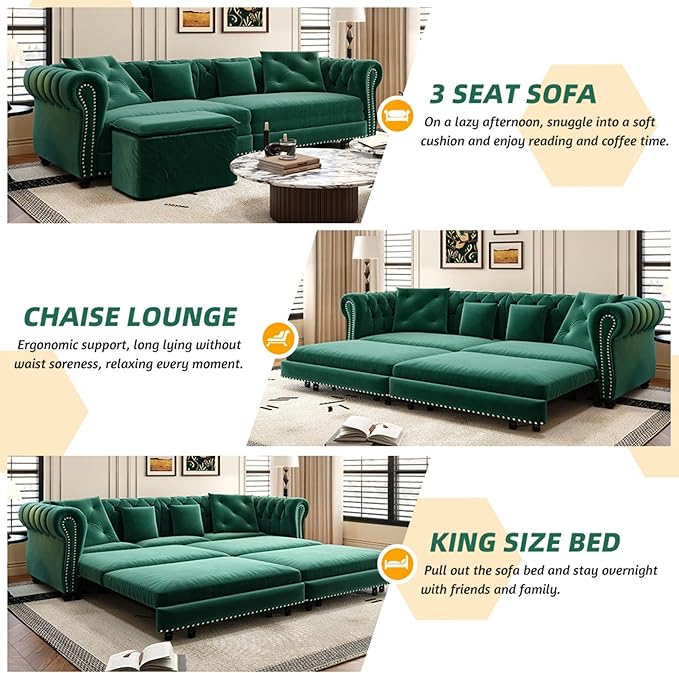 89" Velvet Pull Out Couch Bed
