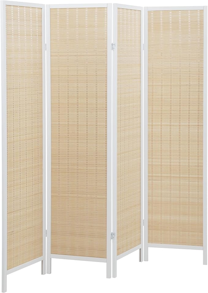 Roundhill Furniture Inkwell 4-Panel Bamboo Room Divider, Folding Portable