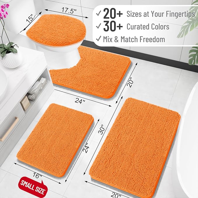 OLANLY Large Bathroom Rugs 40x32, Extra Soft Absorbent Chenille Bath Rugs, Rubber Backing Quick Dry, Machine Washable Bath Mats for Bathroom Floor, Tub and Shower, Home Decor Accessories, Orange