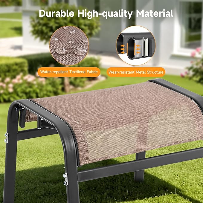 ONBRILL Outdoor Ottoman Set of 2, All Weather Outdoor Foot Stool