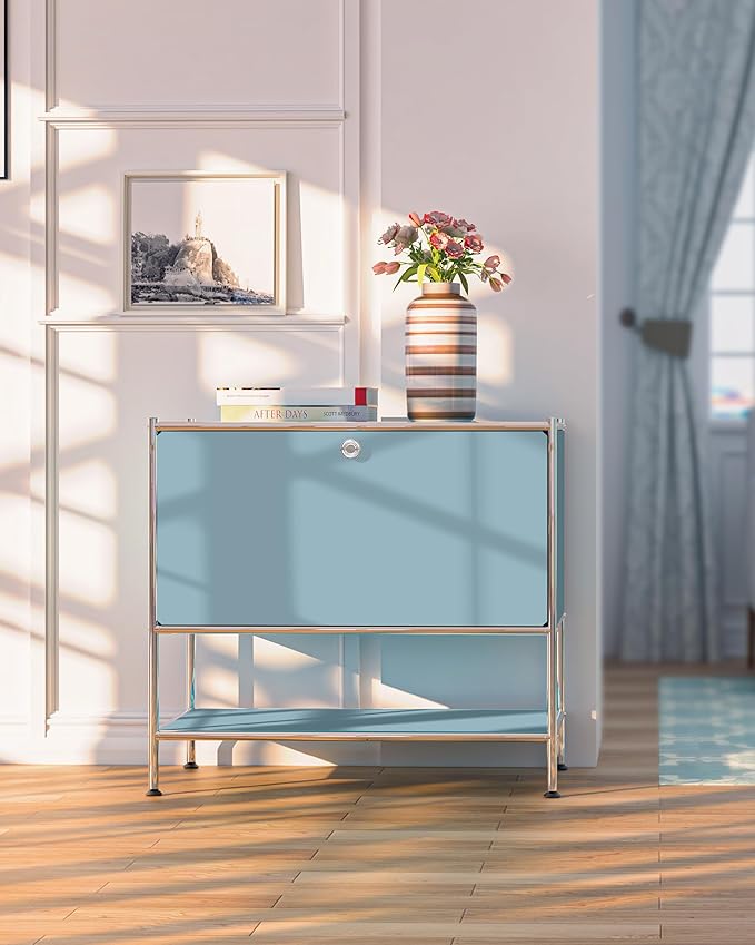 Metal Sidetable with Flap Door, 27.5" Height