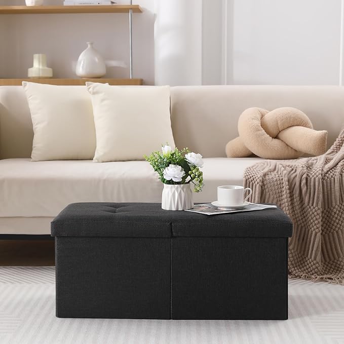 Storage Ottoman Bench Foldable Seat Footrest Shoe Bench End of Bed Storage