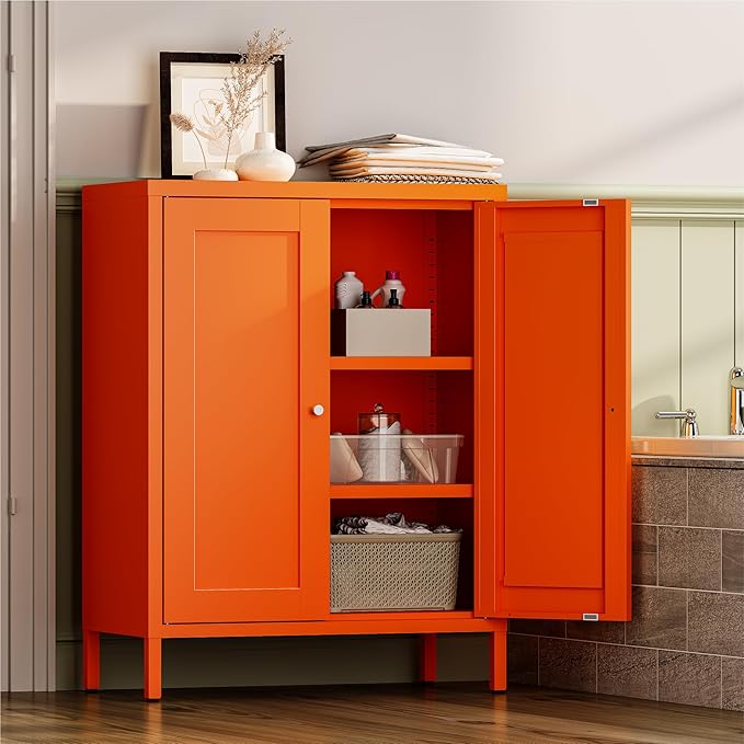 YAUWOH Metal Bathroom Storage Cabinet, Bathroom Floor Storage Cabinet