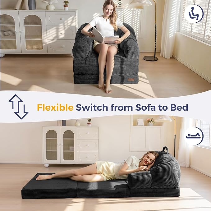 MAXYOYO Folding Sofa Bed with Backrest, Boneless Fold Out Couch Bed with Handle