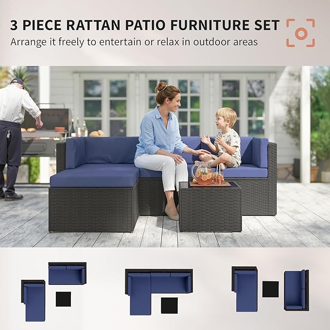 Outsunny 3 Piece Patio Furniture Set, Wicker Rattan Outdoor Patio Conversation