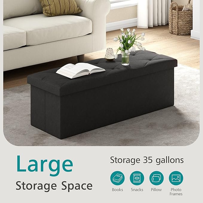VECELO 43'' Folding Storage Ottoman Bench, Storage Chest, Linen Fabric Foot