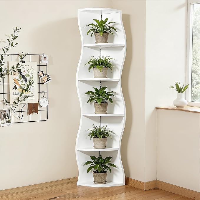 VECELO 6-Tier Compact Wave Corner Bookcase