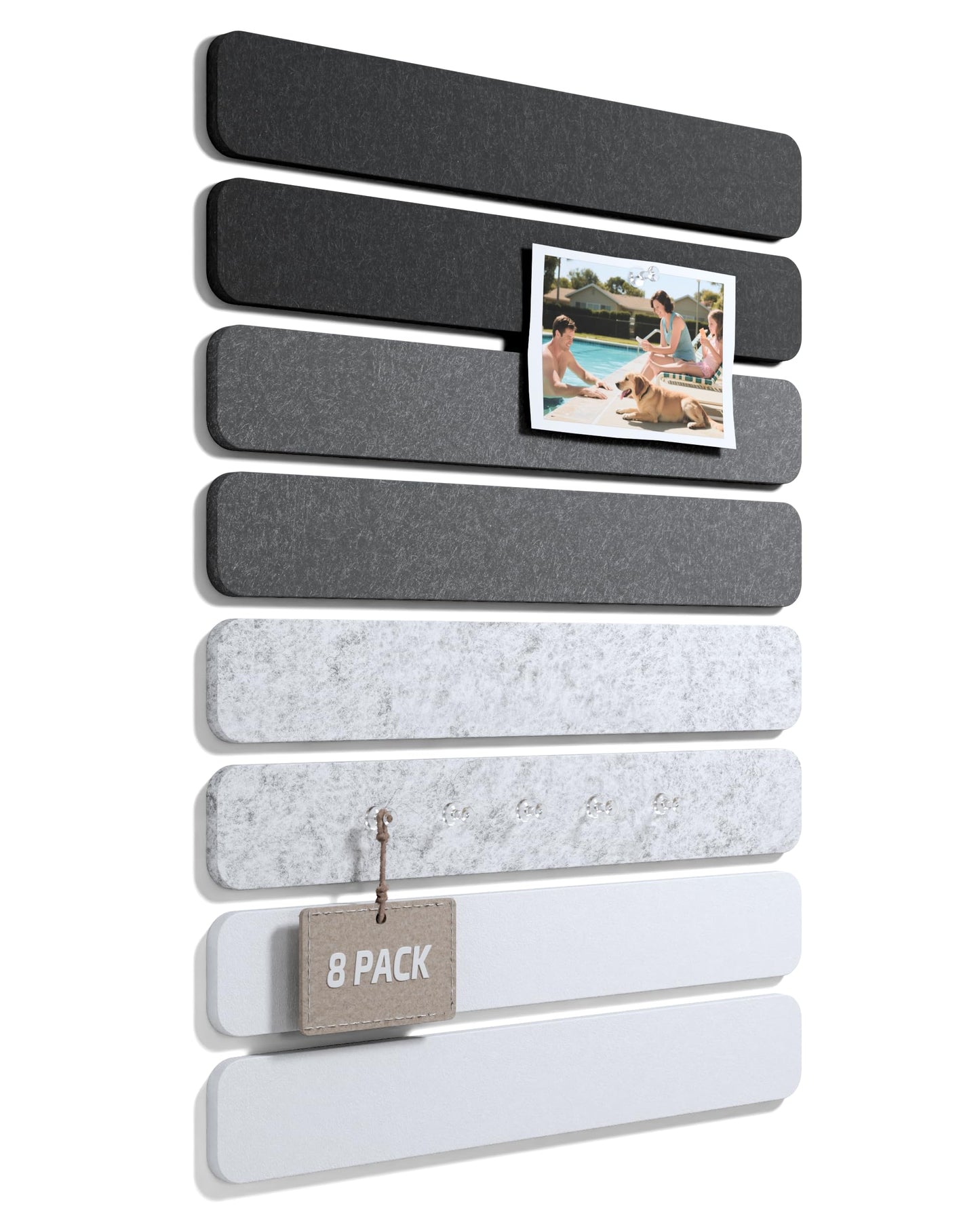 Fluxynara Cork Board Alternative Felt Strip Board 8-Pack 13"x2", Office Pin Board with 50 Push Pins, Adhesive Install for Bedroom Door & Home Office (Concrete Echo)