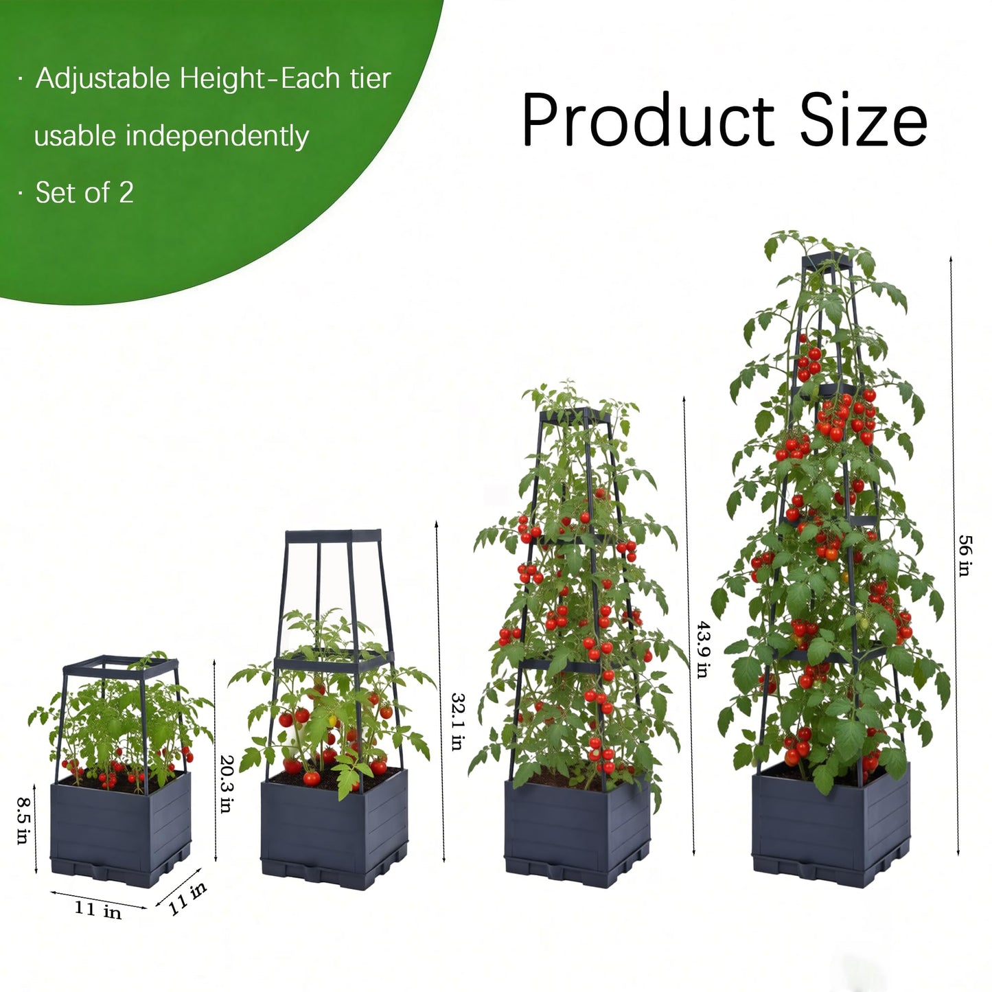 2 Packs Tomato Planter with Trellis, 56" Tomato Cages for Indoor & Outdoor Climbing Plants, Self Watering Vertical Garden Bed Plant pots for Garden Patio