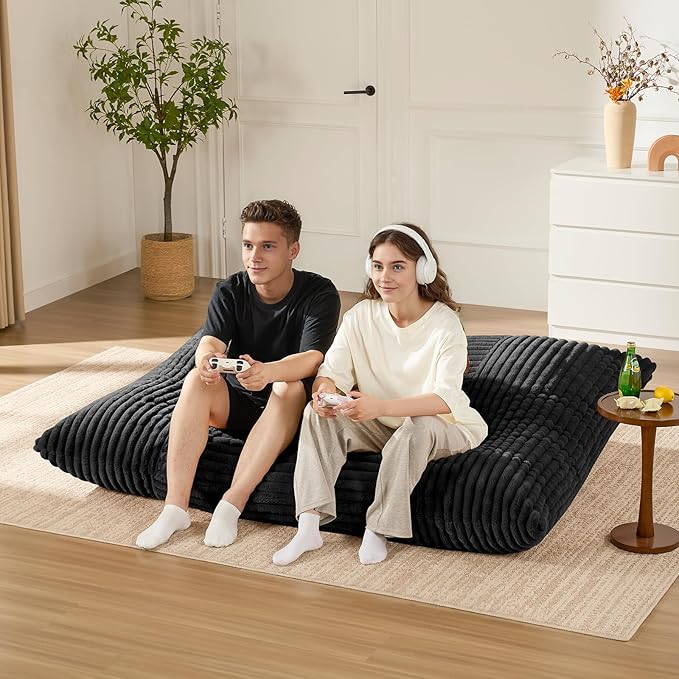 3-in-1 Giant Bean Bag Chair for Adults & Kid, Convertible Floor Sofa to Mattress