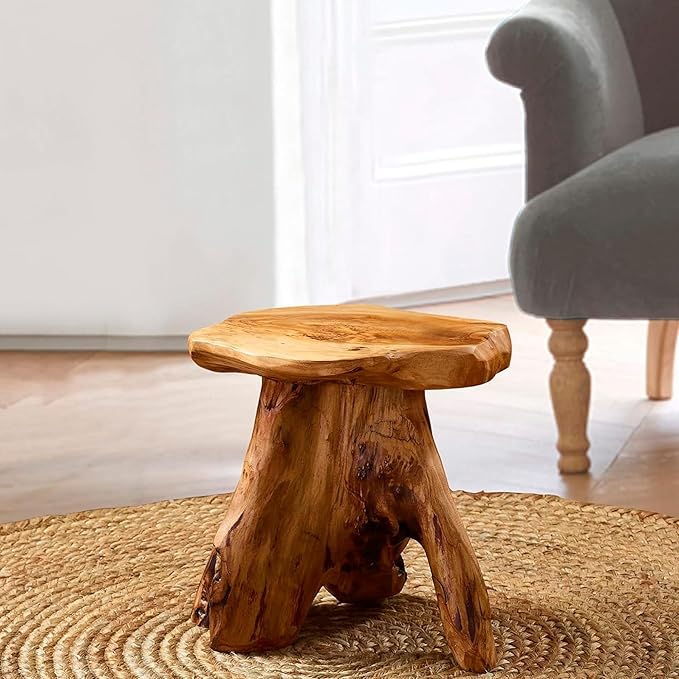 Greenage Cedar Roots Mushroom Accent Stool 12" x 15" x 13.5" Height Natural
