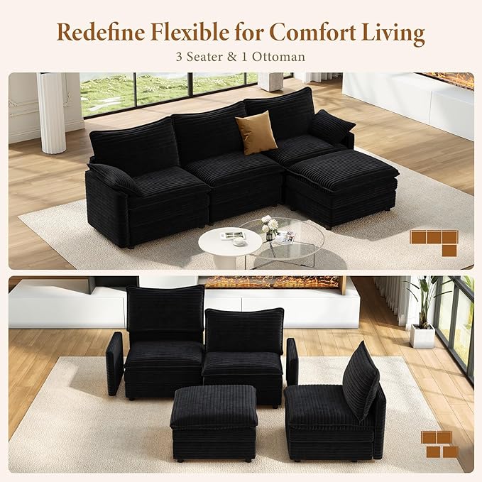 Vesgantti 108" Modular Cloud Couch, Deep Seat Sectional Sofa