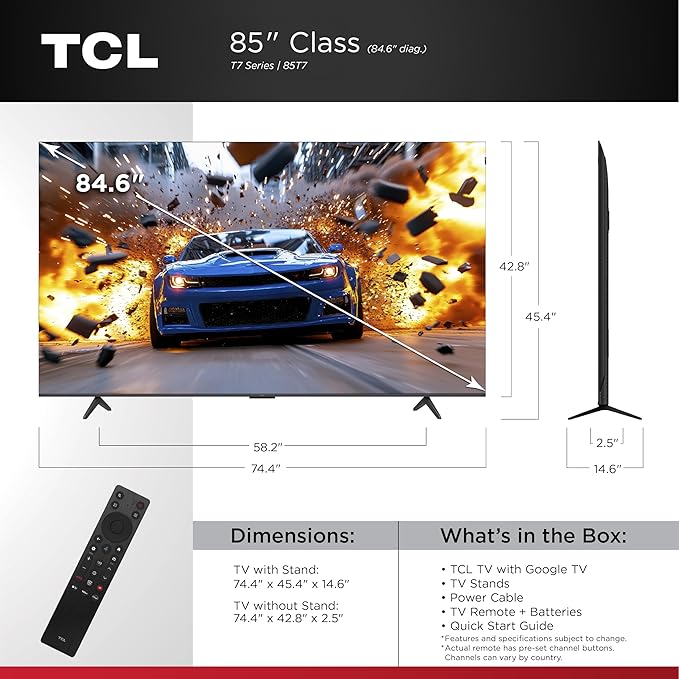 TCL Amazon Exclusive 85 Inch Class T7 Series | 4K QLED HDR Lag-Free Smart