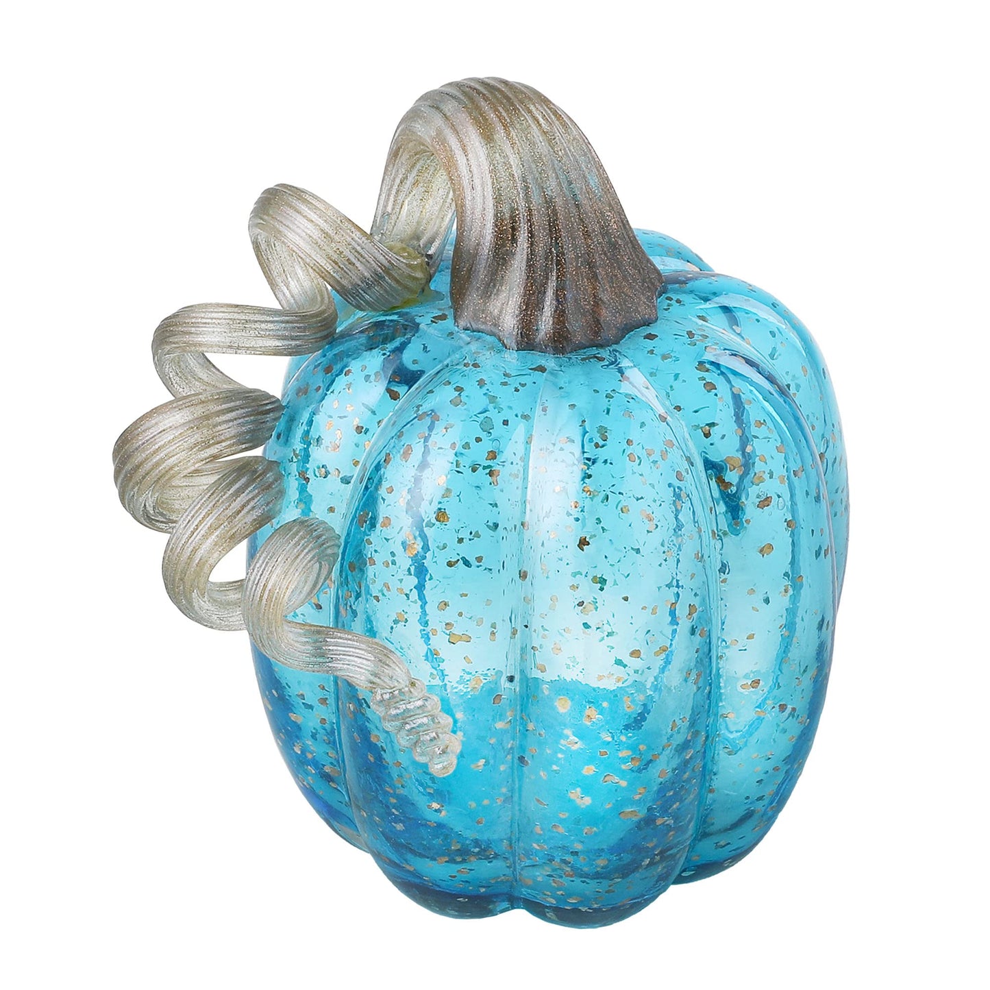 Glitzhome Hand Blown Glass Pumpkin Decor 6" Blue - Artisan Fall Table Centerpiece for Thanksgiving Harvest Home Decor Halloween Displays