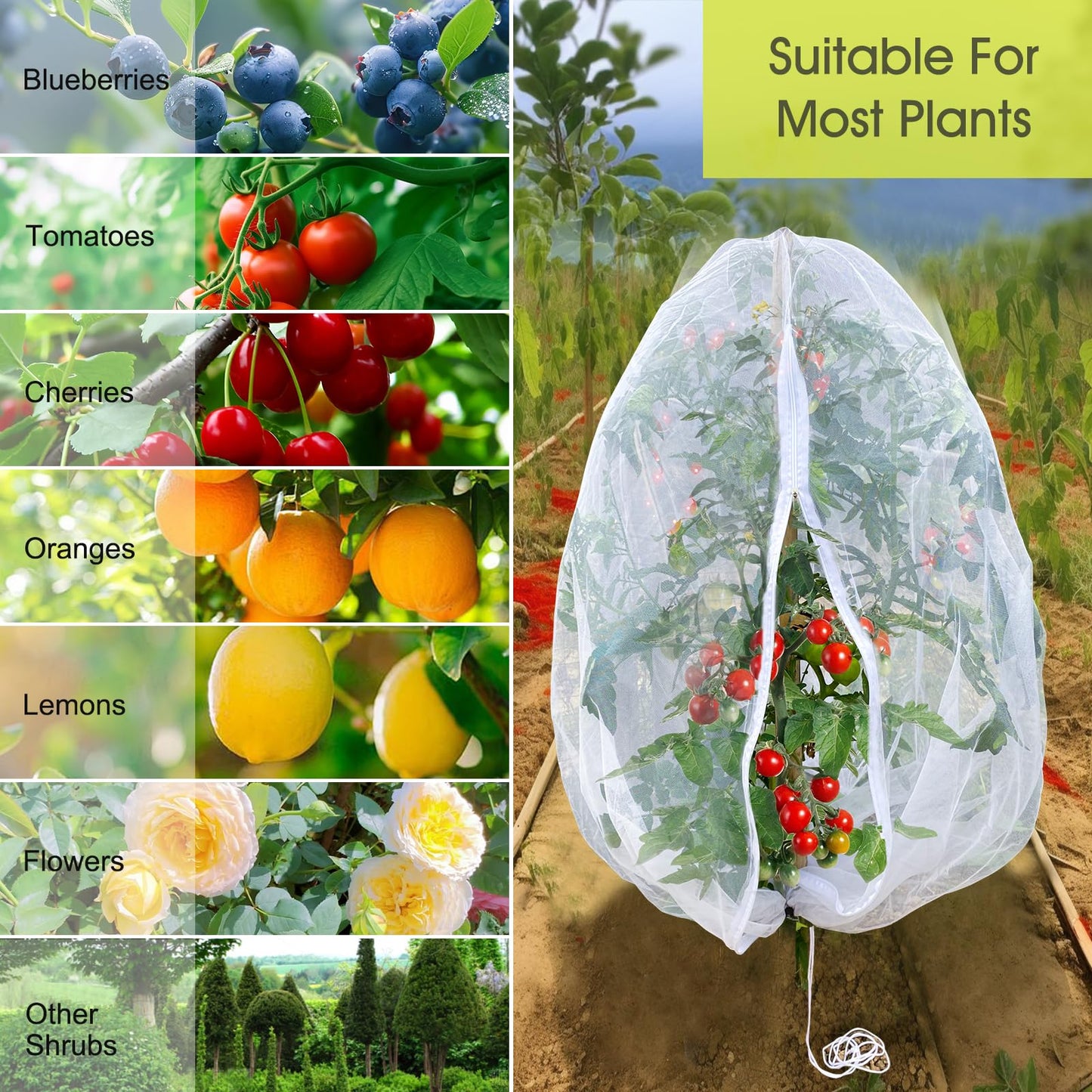Fruit Tree Netting, RIFNY 3.3 x 2.6 FT Blueberry Bush Netting Cover with Zipper Drawstring, Outdoor Mosquito Net Garden Netting Cover Protector Plant from Birds Cicadas Animals Insect (2 PCS, White)