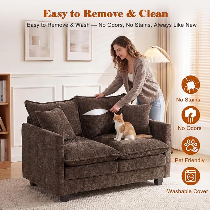 Loveseat Sofa Cloud Sofa Couch 50'', Modern Loveseats 2 Seat Couch 27" Deep Seat