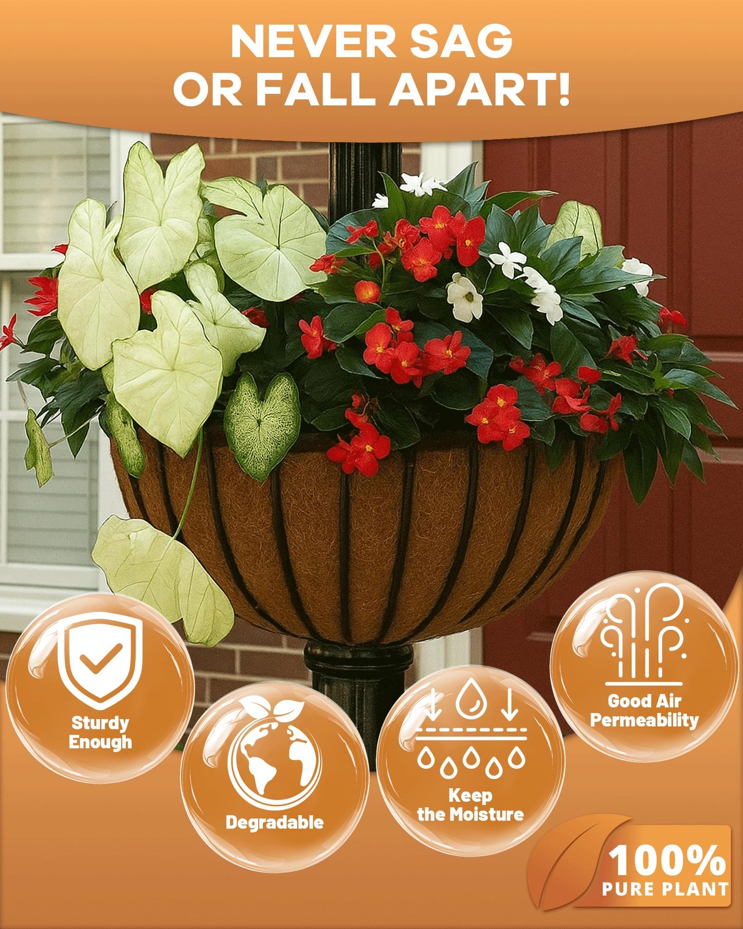 gardmate 18 Inch Coconut Fiber for Plants, Round Pre-Formed Coco Planter Liner, Pack of 2 | Thick Natural Coconut Fiber Basket Liners for Hanging Planters, Window Boxes & Pet Nesting