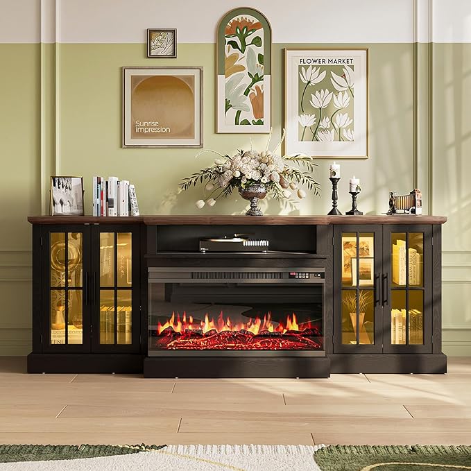 87" Farmhouse TV Stand with 36" Fireplace
