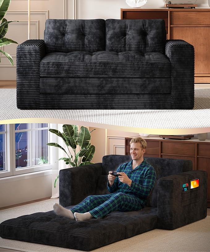 Gizoon Convertible Loveseat Sleeper Sofa Bed, Corduroy Pull Out Couch