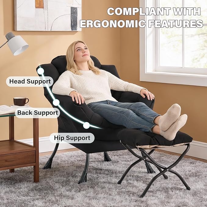 MBOOYOME Lazy Chair with Folding Ottoman, Modern Accent Lounge Armchair with