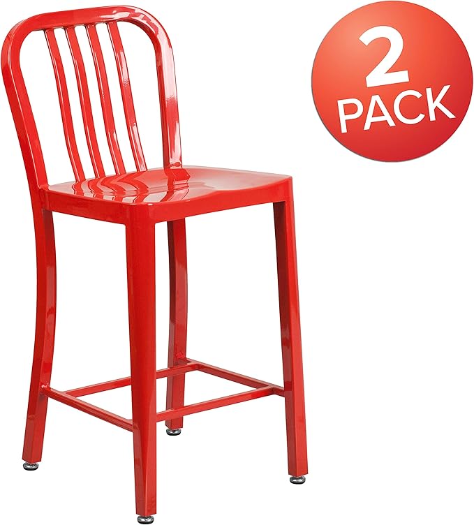 Flash Furniture Gael Commercial Grade 2 Pack 24" High Red Metal Indoor-Outdoor