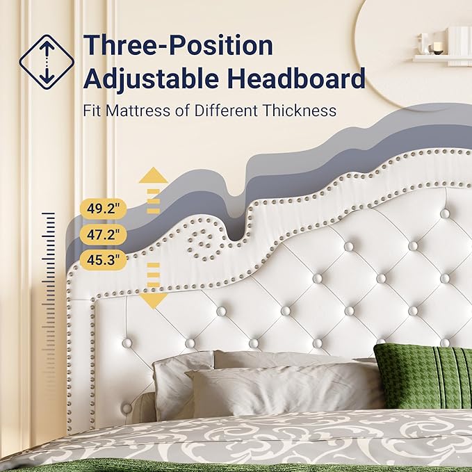 Allewie King Bed Frame with Adjustable Velvet Tiara Headboard, Upholstered