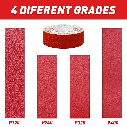 Emery Cloth Roll, 4 Grits 1'' x 19.7' Sandpaper Roll 120 240 320 400 Emery Cloth