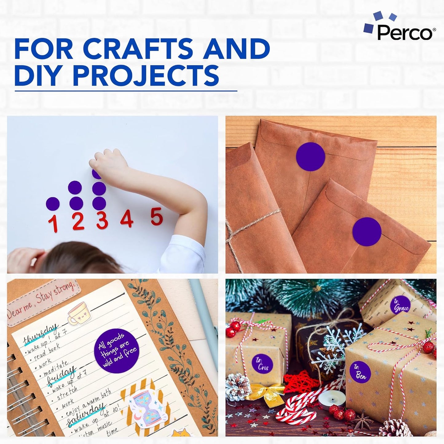 Perco Purple 2-Inch Round Circle Dot Sticker Labels with Easy Peel Perforation - 500 Labels per Roll - Strong Adhesion, Vibrant Colors for Organizing, Crafting & More - Made in USA