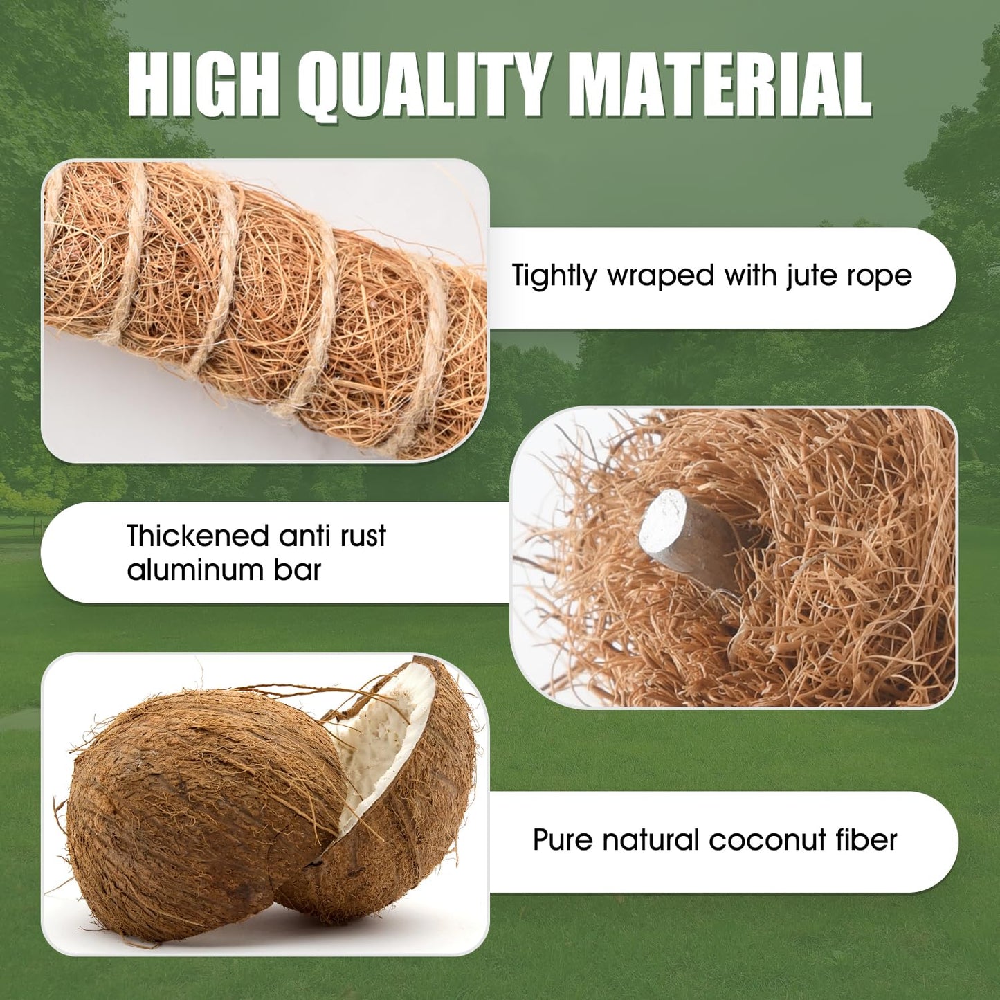 Moss Pole, 63 Inch Bendable Moss Pole for Plants Monstera, Moss Poles for Climbing Plants, Handmade Coco Coir Pole Plant Sticks Support Plant Stakes for Indoor Plants to Grow Upwards