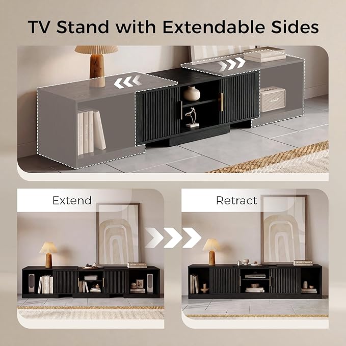 IRONCK TV Stand for 55-80 Inches TVs, Extendable Corner Entertainment Center